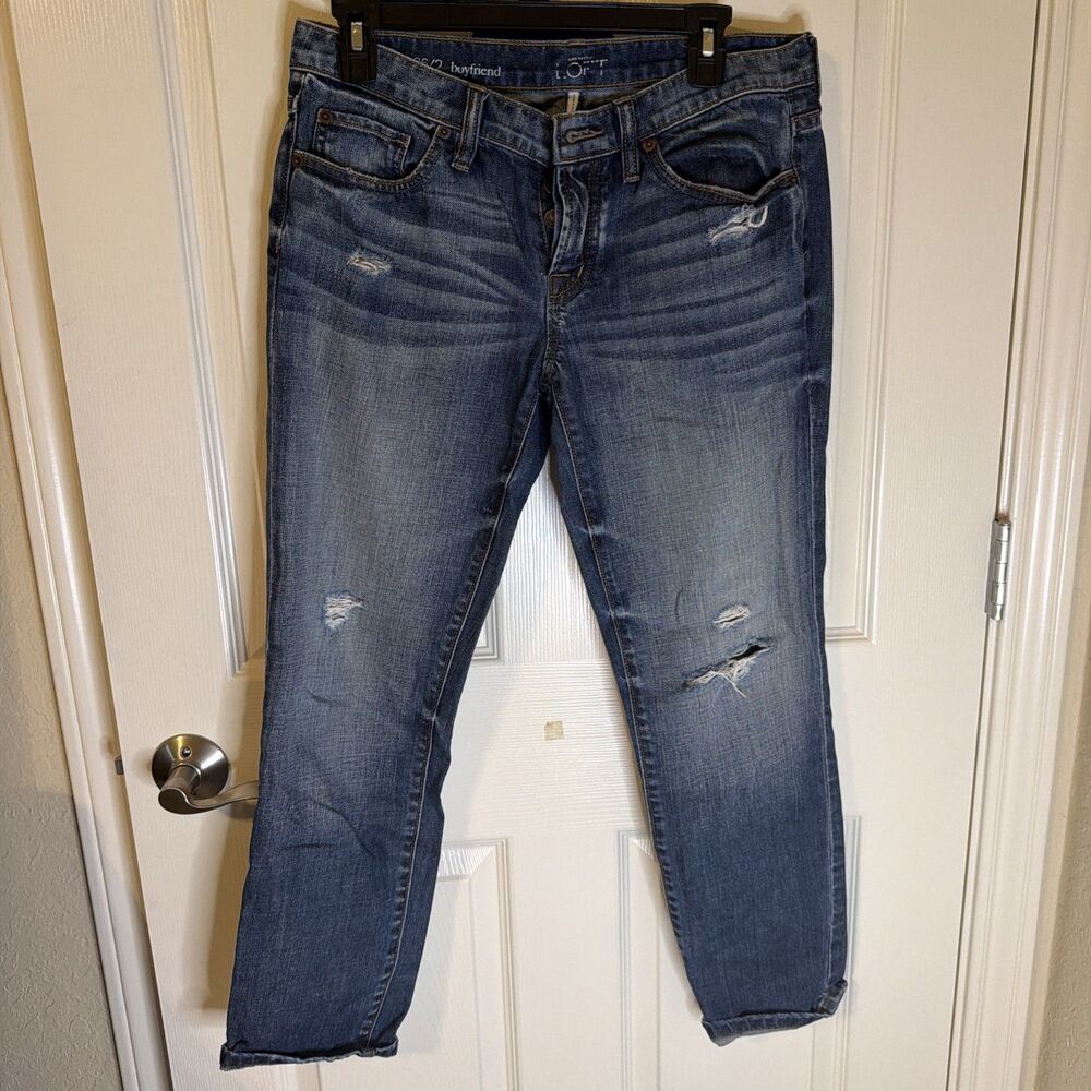 Ann Taylor LOFT Y2K Jeans Womens 26/2 Boyfriend Button Fly Mid Rise Distressed